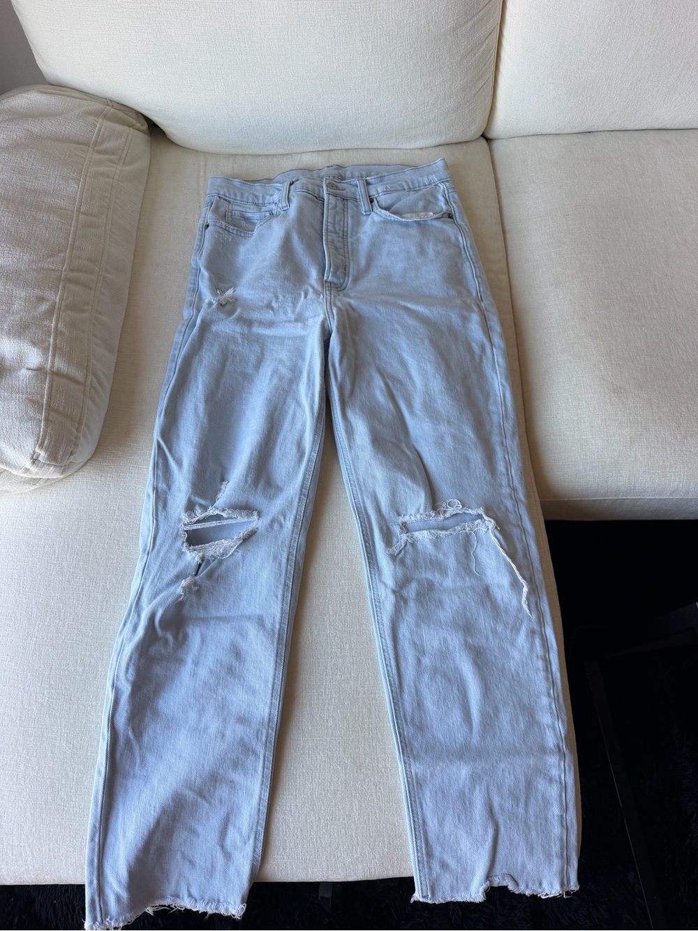 Old Navy Light Blue Straight Leg Distressed Jeans